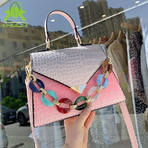 Fashion Chain Lady Handbag 2021 Summer New High Quality PU Leather Color Contrast Shoulder Bag Designer Ladies Messenger Bags
