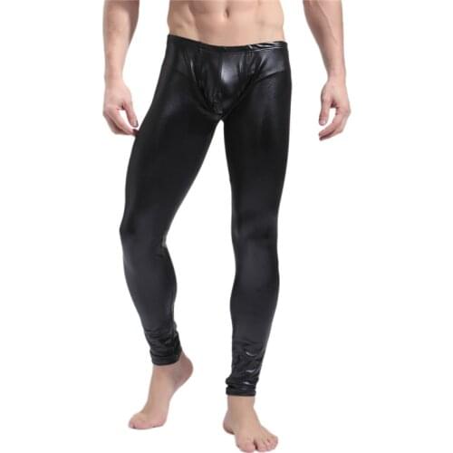 Mens Pants PU Leather Penis Pouch Trousers Latex Leather Legging Party Clubwear Streetwear Body Shapers Sexy Wetlook Gay Pants