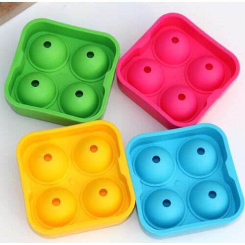 4 Colors Soft Silicone Eco-Friendly Useful Homemade Ice Cube Tray Ball Maker Mold Cute Simple 4Holes 4.5cm Diameter Food Grade