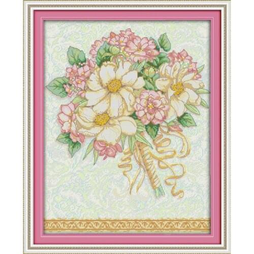 Love Bouquet Cross Stitch Kit Aida 14ct 11ct Count Print Canvas Cross Stitch DIY Pink Flowers Pattern Needlework Embroidery Set