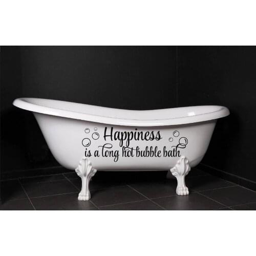 Happiness is a Long Hot Bubble Bath Quote Wall Sticker Removable Vinyl Sticker For Bathroom Toilet Decors Wall Decal S-343