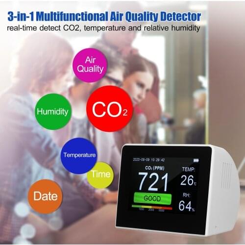 Desktop CO2/RH/Temp. 3-in-1 Multifunctional Air Quality Monitor Temperature Humidity Monitor Indoor/Outdoor CO2 Meter Tester