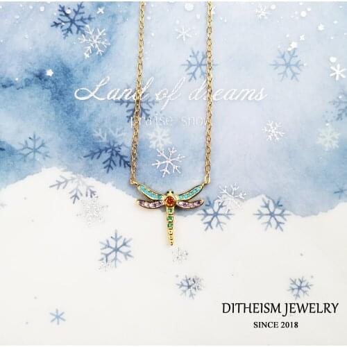 Necklace Dragonfly Color Stones 925 Stering Silver With Gold 2021 New Link Chain Fine Jewelry Romantic Bijoux Gift For Women