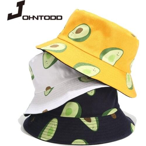 2021 Fashion Women Reversible Bucket Hat Avocado Printed Sunhat Beach Panama Hip Hop Hat Summer Outdoor Sports Female Cap Hat