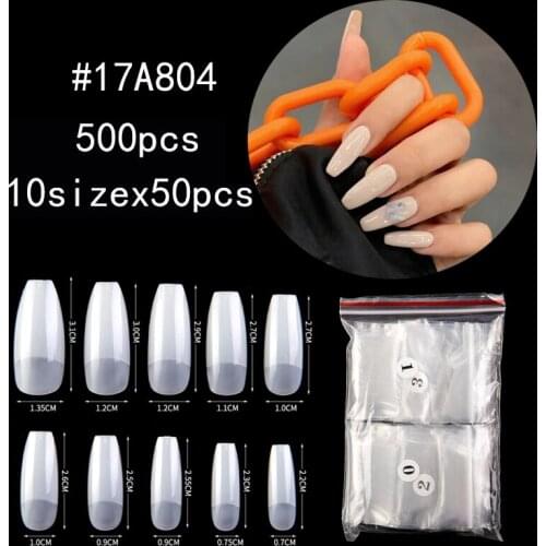 Recuerdame 10Sizes Half Cover Ballerina Nails French Coffin Acrylic Fake Nails Shape "C" Natural Nail Tips Faux Ongles Wholesale