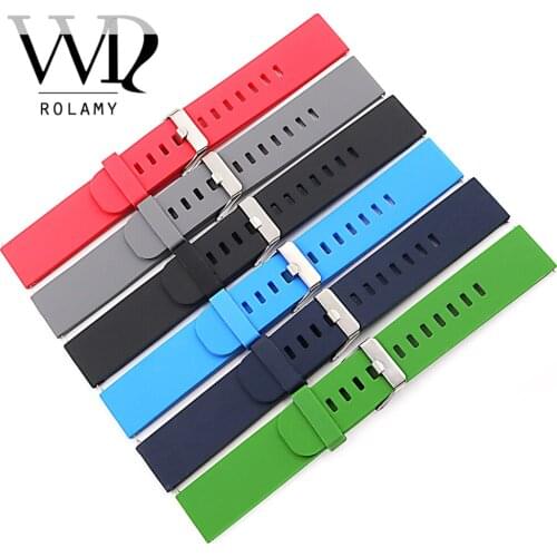 Rolamy 18 20 22mm Watch Band Strap Waterproof Silicone Rubber For Samsung Galaxy Gear&MOTO 360 2nd&Ticwatch 2 WatchBand Belt