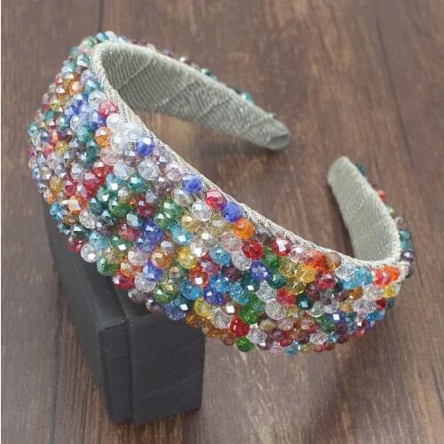 Handmade Luxurious Colorful Full Crystal Beaded Baroque Crown Rhinestone Hair Accessories Headbands For Women Wedding Party