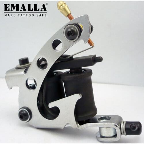 EMALLA 1PCS Coil Tattoo Machine Guns 10 Warps Iron Handmade Black Tattoo Machine Gun Standard Tattoo Needles Tattoo Supplies