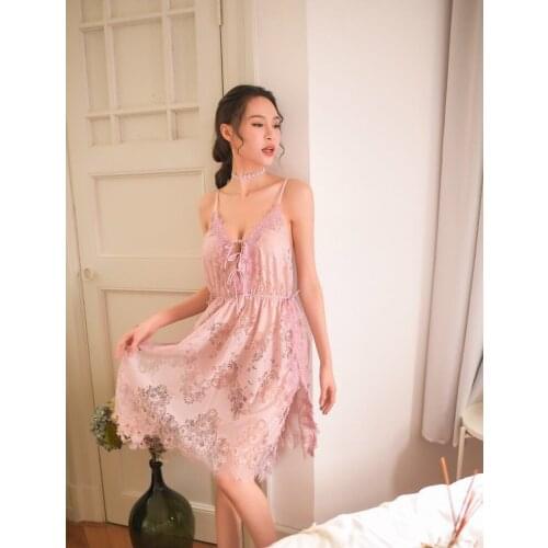 Sexy Lingerie Nighties for Women Sexy V-neck Backless Sleeping Dress Lace Sling Nightgown Women Sexy Sleepwear Night Dress