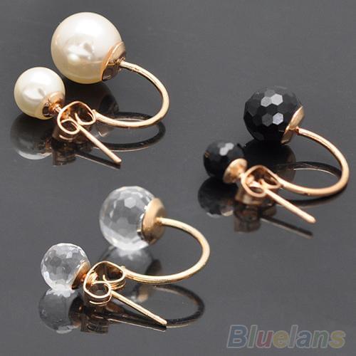 Women Fashion Dauble Beads Crystal Rhinestone Ear Stud Earrings Jewelry Charm Earrings Piercing Jewelry