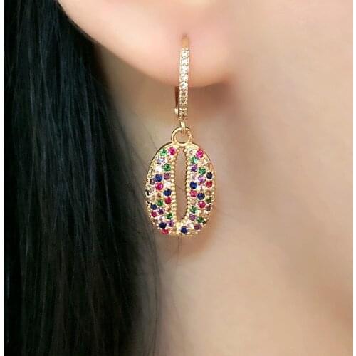 Luxury Shell Shape Dangle Earrings For Women Gold color copper micro pave Colorful Cubic zirconia charm Fashion party Jewelry CZ