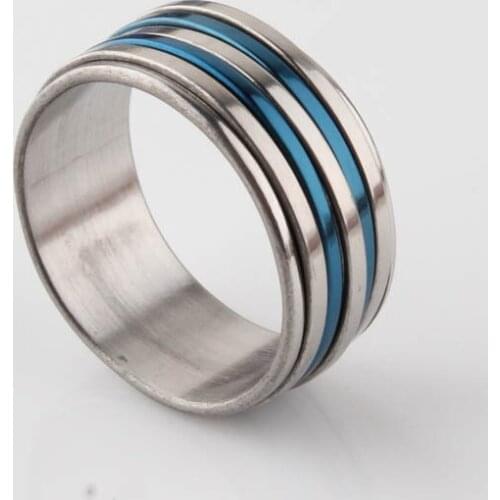 Blue And Sliver Four Strip Can Be Rotatable Stainless Steel Rotating Rings For Women And Men Fashion Jewelry