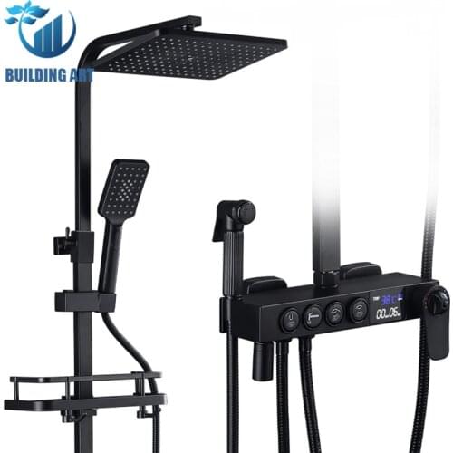 Black Thermostatic Digital Display Shower Faucet Bathroom Faucet Rain Faucet Set Shower Mixer Crane Bidet Faucet 3&4Ways Style