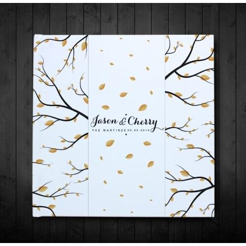 Personalized White Wedding Guest Book,Custom Mr Mrs Name Date Autumn Leaves Wedding Guestbook,Wedding Gift Souvenir For Couple