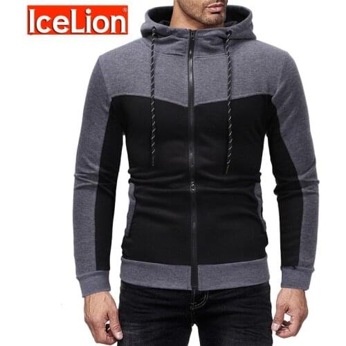 IceLion 2021 Hoodies Men Patchwork Sweatshirts Zipper Slim Fit Sweatshirt Spring Sportswear Male Tracksuit Hip Hop Streetwear