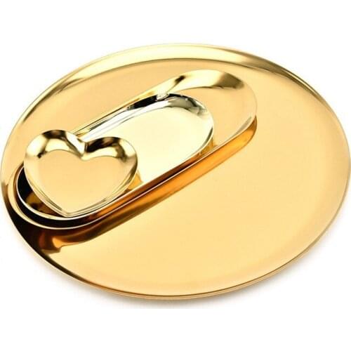 New Table Decor Stainless Steel Dish Plate Oval Round Shape Salad Dessert Plate Nut Fruit Cake Tray Snack Kitchen Plate Western