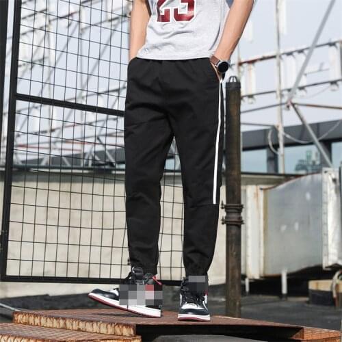 Streetwear Casual Beam foot Cargo Pants men Male Black Slim Cotton Joggers Side-pockets Trousers Man Ankle-Length Pants