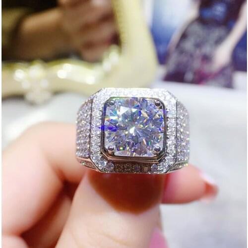 YANHUI Silver 925 Jewelry Men Wedding Band Ring with Luxury 10mm 3 Carat Zirconia Diamond Ring Men Gift Men Accessories