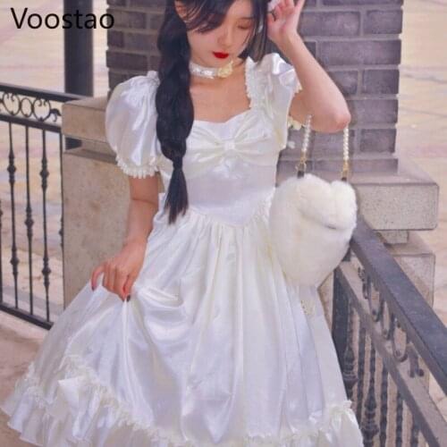 Japanese Sweet Kawaii Lolita Dress Women Vintage Victorian Gothic Bow Princess Wedding Dresses Girly Elegant Tea Party Dress