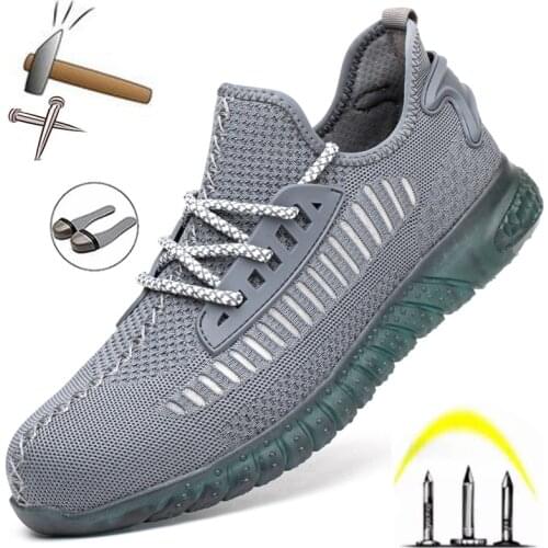 Safety shoes mens light summer steel-toed shoes puncture-resistant work shoes non-slip wear-resistant soles sports work boots