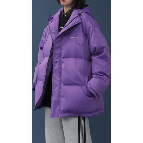 Winter Jacket Women Purple Solid Cotton Padded Bread Short Harajuku College Style Warm Streetwear Fashion Bubble Coat