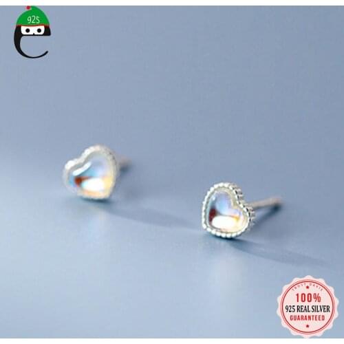 ElfoPlataSi Genuine 925 Sterling Silver Romantic Heart Synthesis Coloured Glaze Stud Earring for Women Wedding Jewelry DD789