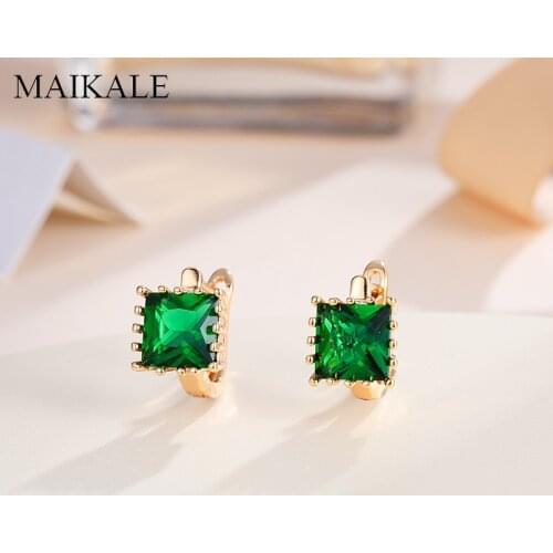 MAIKALE Copper Classic Square MultiColor Cubic Zirconia Stud Earrings for Women Jewelry Small Wedding Party Gifts High Quality