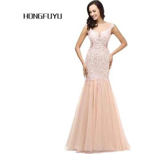 Vestido De Festa Sexy Scoop Neck Mermaid Tulle Beads Appliques Long Evening Dresses 2021 Floor Length Evening Dress DB240