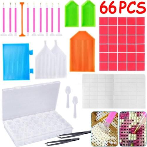 63pcs/set DIY Diamond Painting Tools Set Clear Storage Box Tweezers Stickers Kit Painting Embroidery Accessories