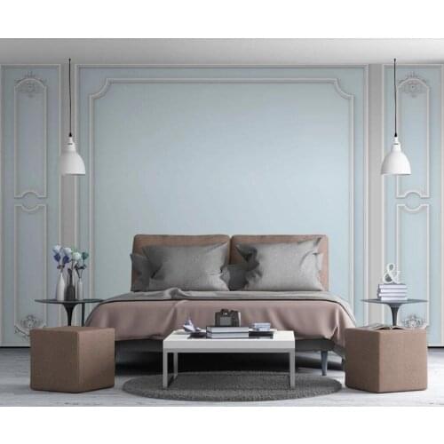 Customized large-scale 3D mural wallpaper 3D simple European blue plaster decoration square grid TV background wall