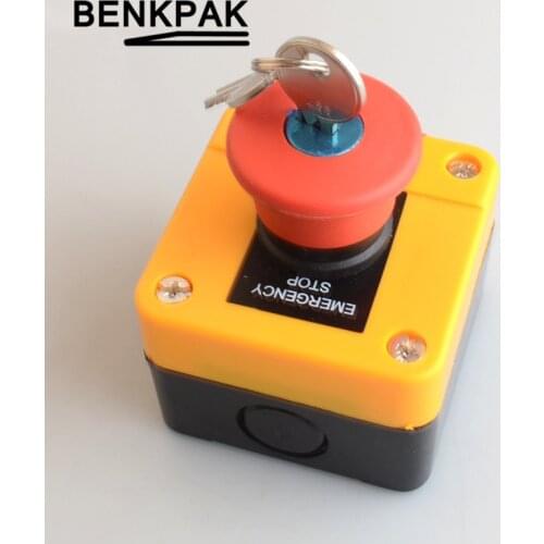 Emergency stop e-stop pushbutton box key mushroom switch with NO+NC