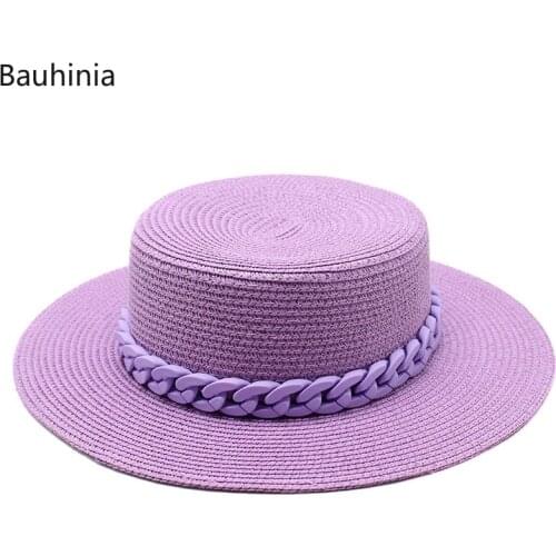 Bauhinia 2021 New Trends Macaron Color Womens Summer Straw Hats Fashion Lady Boater Beach Hats Fedoras Dress Hat