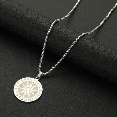Cxwind Fashion Viking Sun Rune Pendants Necklaces For Women Charm Stainless Steel Sun Totem Metallic Amulet Choker Chain Jewelry