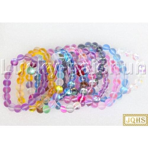 7.5" 10mm Multicolor gray purple golden blue red simulated labradorite Bracelet stretchy j12771