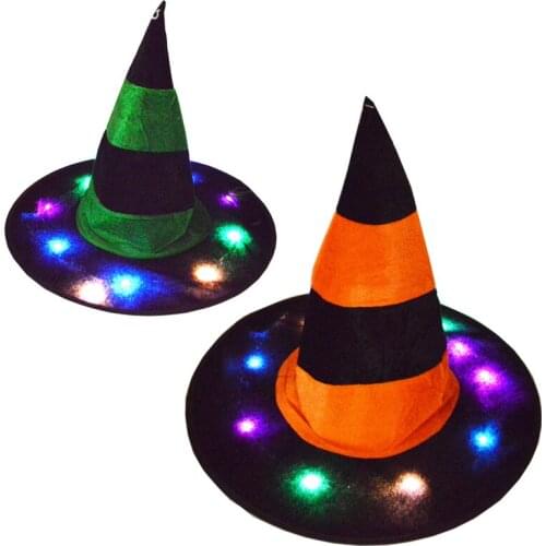 Halloween Striped Witch Hat with LED String Lights Shining Costume Head-wear for Home Decoration Party Supplies Wholesales