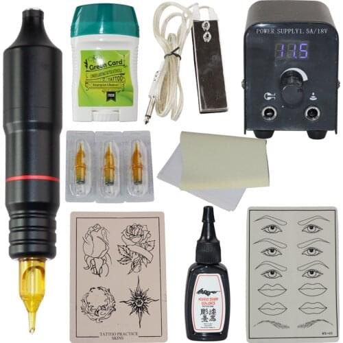 Cartridge Tattoo Machine Needles Ink Set Permanent Makeup Microblading Gun Kit for Eyebrow Lips Body Art