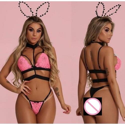 2020 Fashion Women Sexy Bra Set Lace Sexy Lingerie Solid Wire Free Bra Panty Ladies Pink Underwear Set mujer Plus Size S-2XL