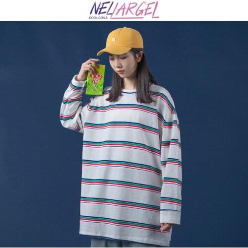 NELLARGEL Women Y2k Kawaii Striped Graphic T Shirts 2021 Female Harajuku Oversized Vintage T Shirt Korean Fashion Designer Tees