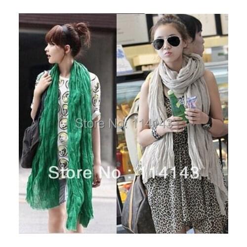 Fashion Soft Womens Crinkled Scarf Shawl Wrap 175cm*100cm Solid Color , Free Shipping