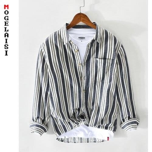 New 2021 striped men shirt high quality 100% cotton fashion long sleeve slim tops shirt for man clothing camisas masculin Z106