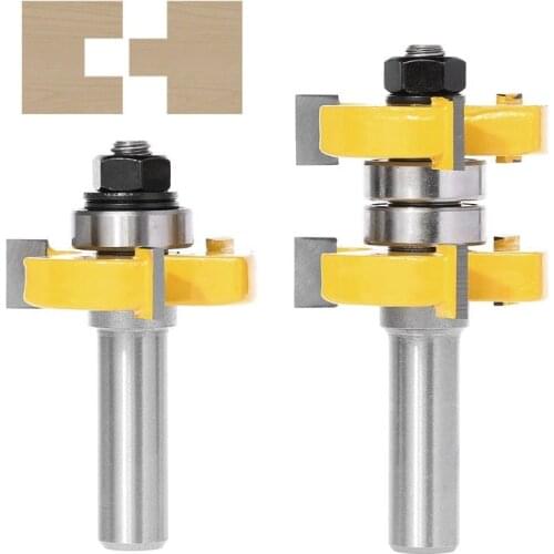 2Pcs 1/2" Shank 3 Teeth Tongue Groove Router Bit Set T-shape Wood Milling Cutter Quality Hard Alloy For DIY Woodworking