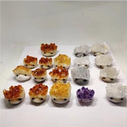 Natural quartz crystals cluster Hedgehog carved gemstone animals fine healing stones for birthday gift