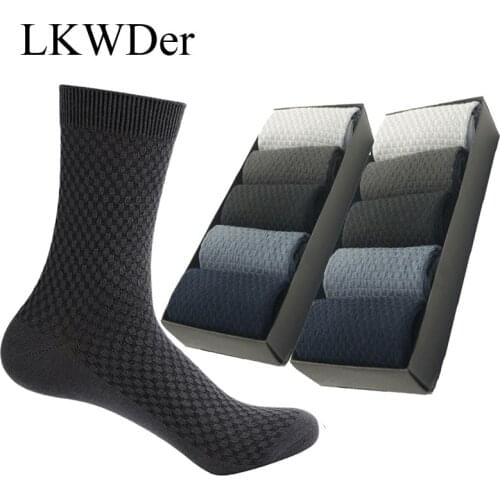 LKWDer 10 Pairs/Lot Men Bamboo Fiber Socks Men Compression Summer Long Tube Socks Business Casual Mens Sock Gifts 39-43 No Box