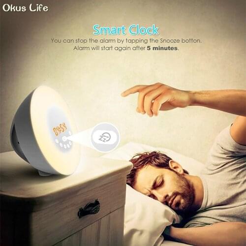 Newest Touch Sensing Digital Alarm Clock Sunrise Sunset LED Wake Up Lights With FM Radio Colorful Light Snooze Mode Nature Sound