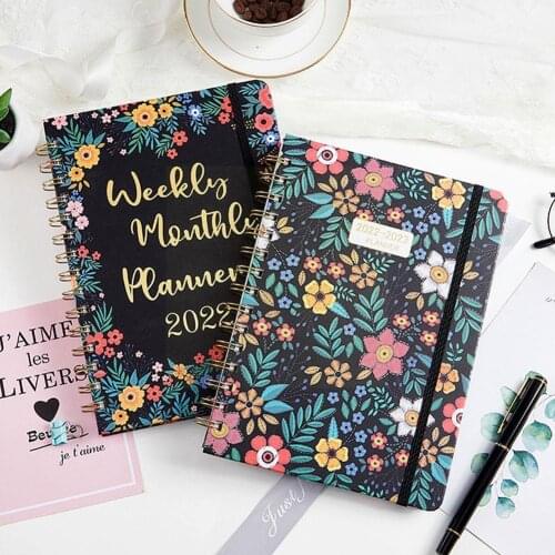 2022 New A5 Notebook Flower Schedule Week Plan Coil Stationery Diary Book School Plan Day Plan Weekly Organizer Monthly Thi E1V4