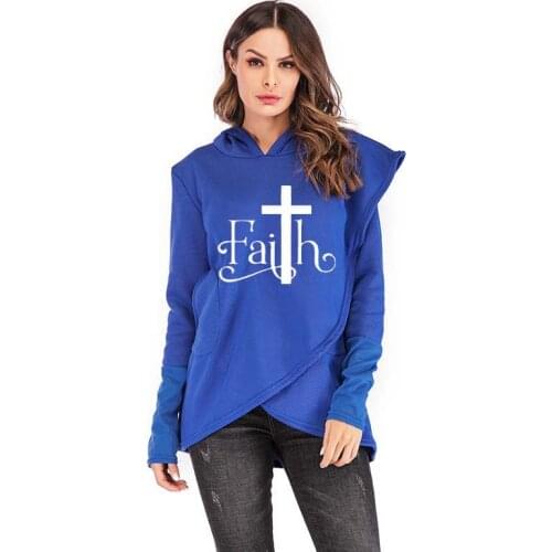 Autumn New Hooded Sweatshirts Women Long Sleeve Faith Letter Print Warm Pullover Female Loose Plus Size Casual Hoodies