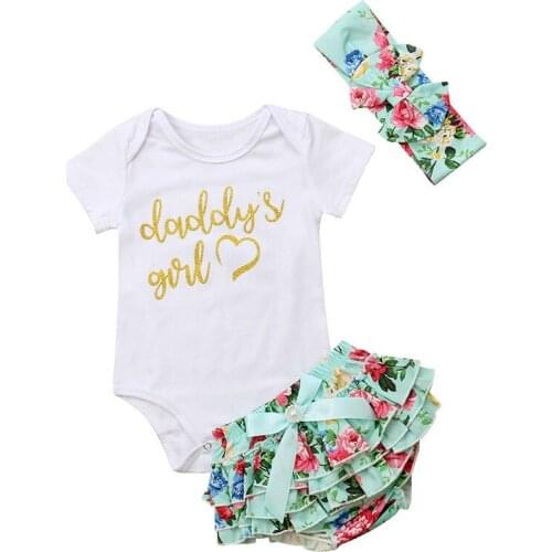 Toddler Baby Girl Clothes Tops Floral Print Bodysuits Tutu Shorts Ruffles Headband Casual Cute Outfit Childrens Clothing Sets