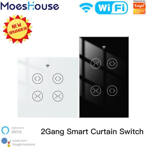 MoesHouse Tuya Smart Life WiFi 2 Gang Double Curtain Blind Switch for Roller Shutter Electric Motor With Google Home Alexa Voice