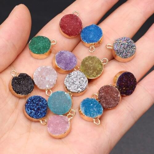 Natural Stone Charms Round Druzy Agates Pendants for DIY Jewelry Making Necklace Bracelets Size 12x15mm