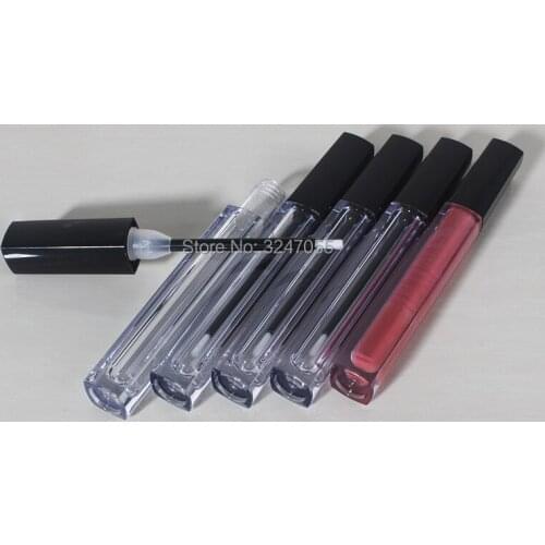 Clear Empty Cosmetic Lip Gloss Tube with Black Cap, Square Plastic Makeup Lip Oil Container, Portable Liquid Lipstick Bottle